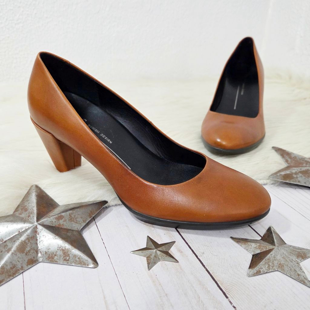 Ecco Shape 55 Plateau pumps amber cognac brown leather heels women's size 37
